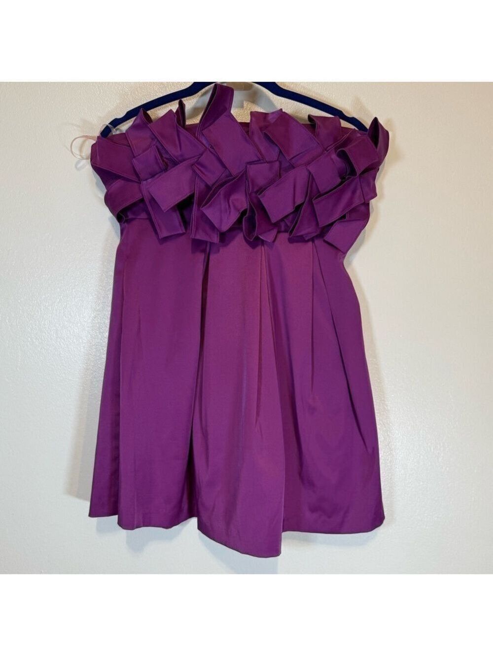 FUMBLIN FOE BABYDOLL EMPIRE SATIN SHIMMER Vibrant Purple Strapless Dress